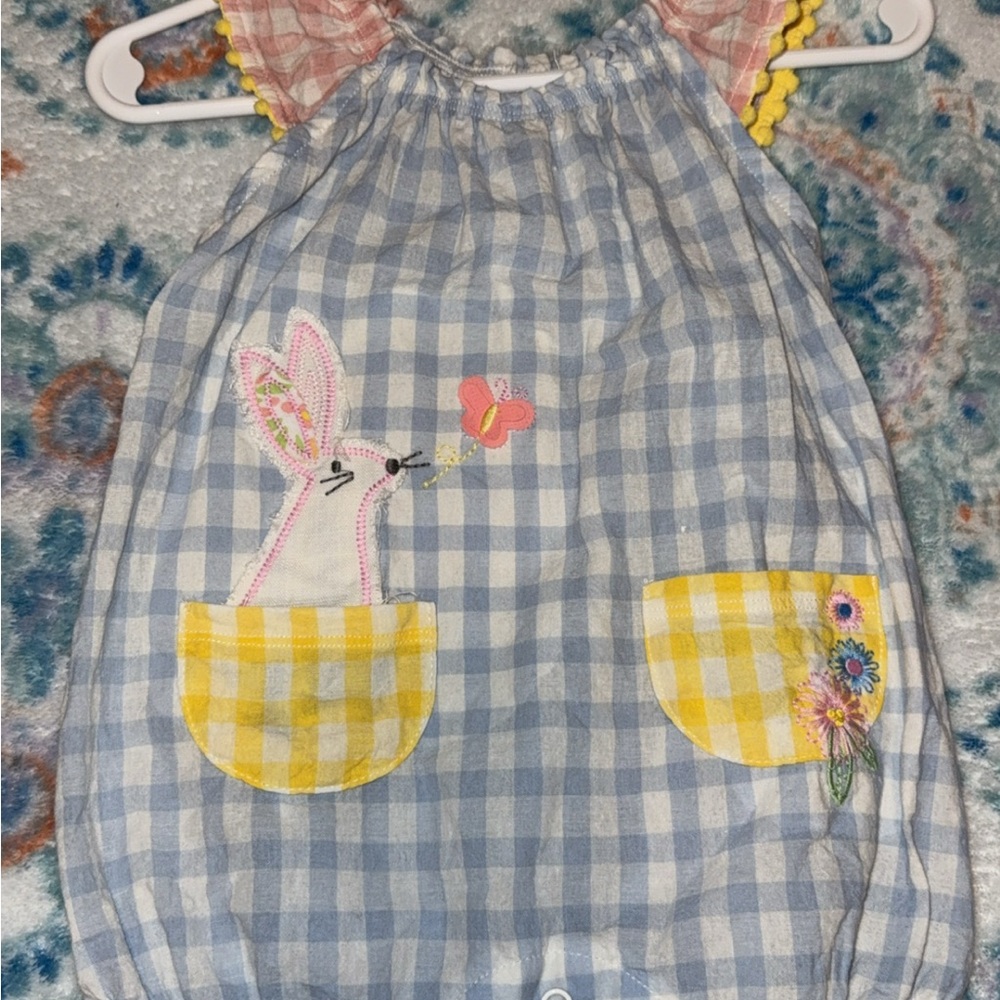 Mud Pie Blue and Yellow Gingham Baby Romper